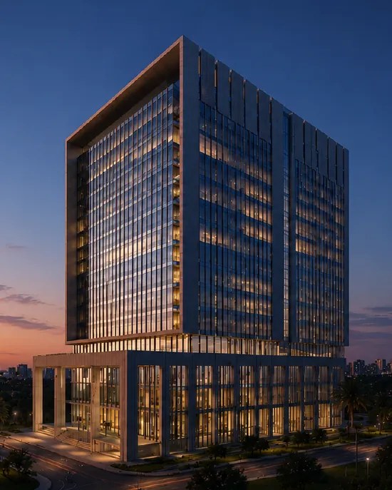 Octavia tower exterior at dusk